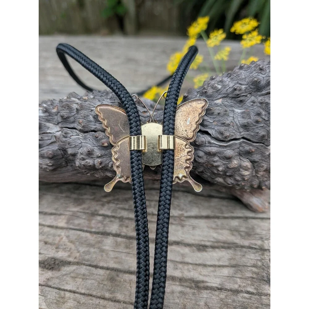 Handcrafted Stamped Metal Butterfly Bolo Tie, Butterfly Western Necklace